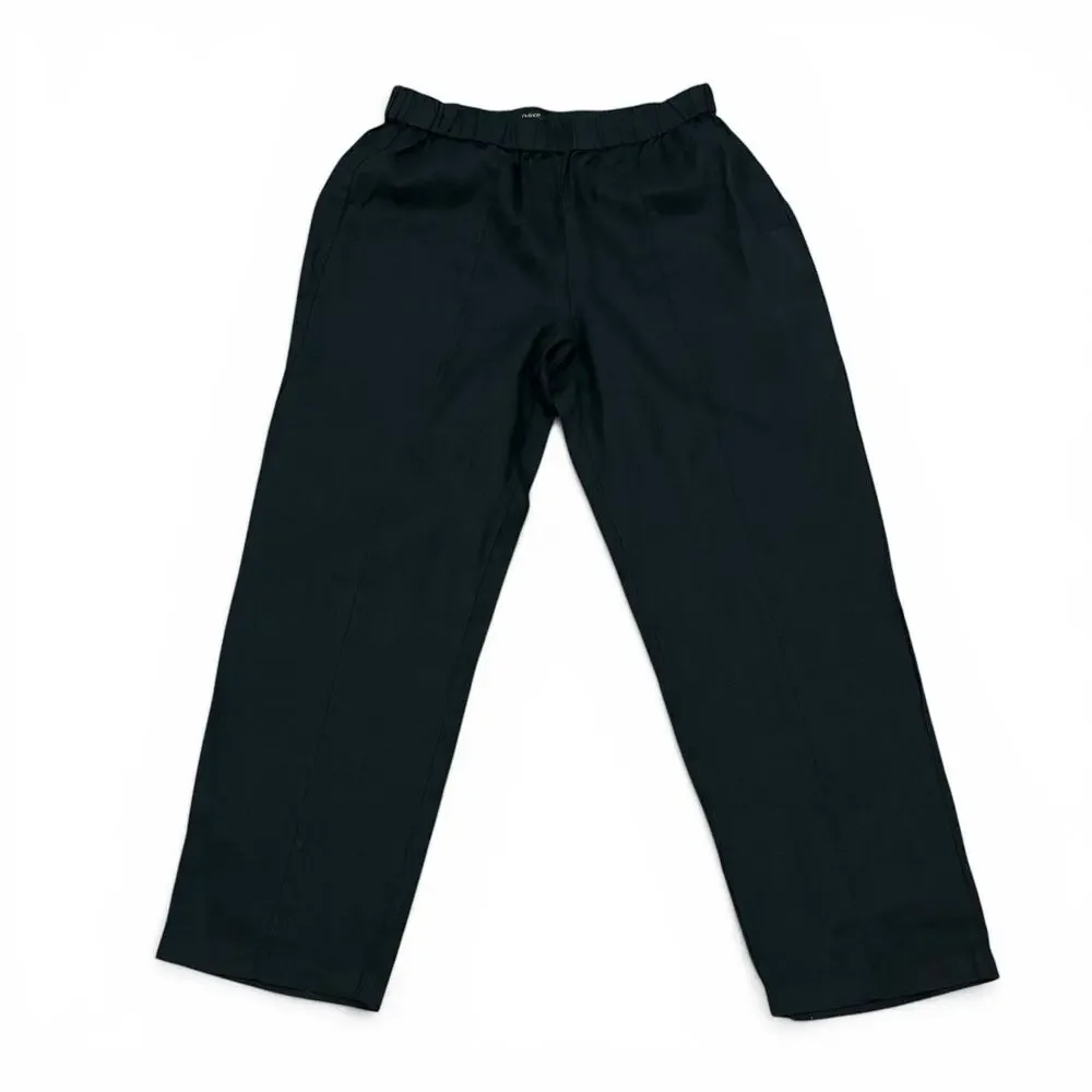 Quince European 100% Linen Pants Lagenlook Relaxed Elastic Waist Black Women XL